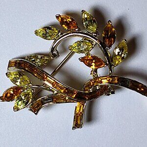 Signed Corocraft 1950 Amber-Citrine Rhinestones with dangles
